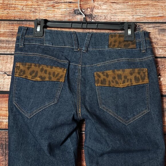 XXI Premium Denim Forever 21 Jeans 28 Dark Wash Leopard Print Embellished Skinny - Picture 2 of 8